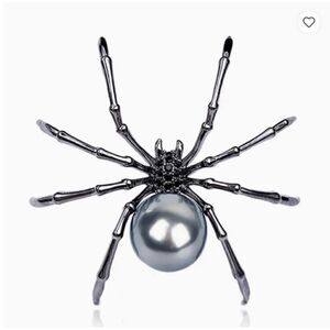 NEW! Creepy Black Spider Brooch with Inlaid Faux Pearl Body Halloween Scary Pin